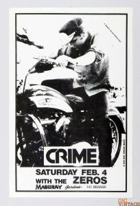 Crime Early American Punk Band Poster 1978 February 4 Mabuhay Gardens