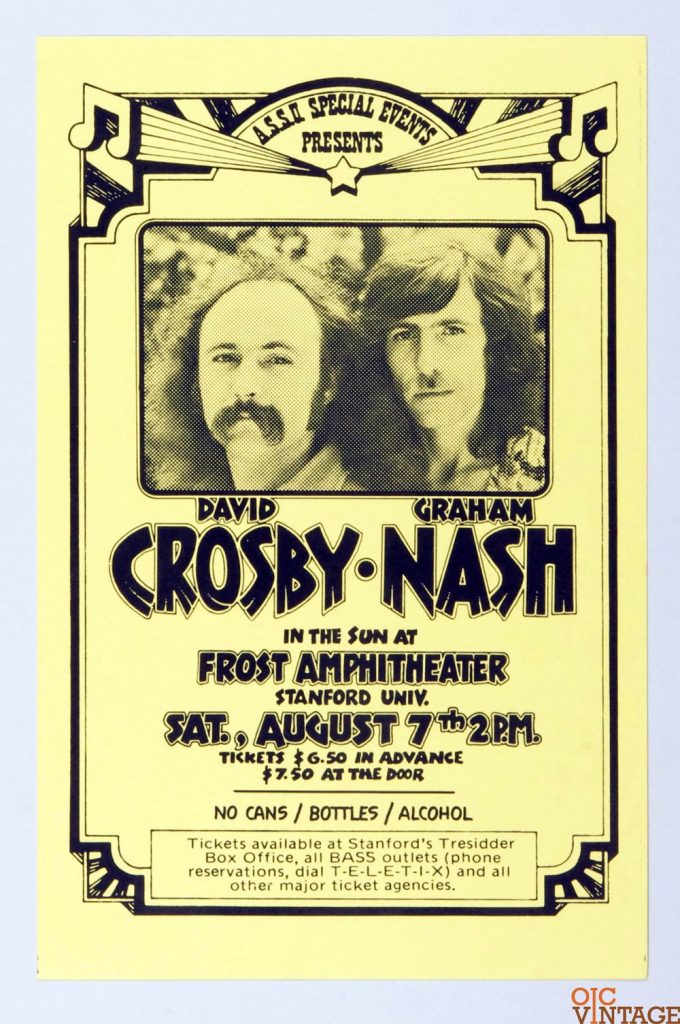 David Crosby Graham Nash Poster 1982 Aug 7 Frost Amphitheater Stanford 