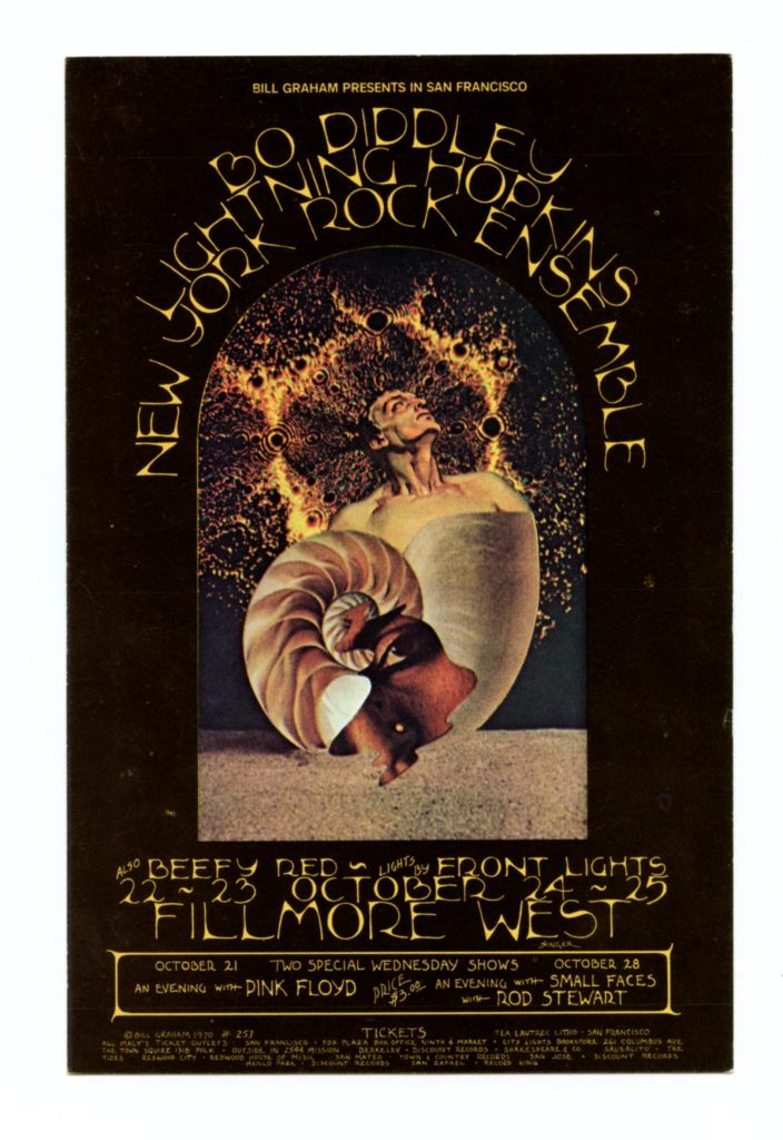 BG 253 Postcard Ad Back Pink Floyd Bo Diddley Rod Stewart 1970 Oct 21 