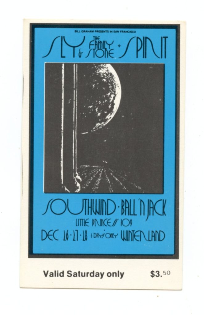 BG 208 Ticket 1969 Dec 27 Sly & the Family Stone Spirit 