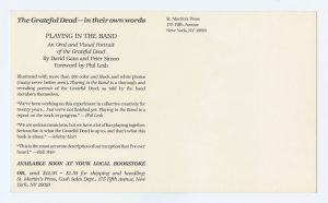 Grateful Dead Postcard 1985 Playing in the Band Book Release Promotion