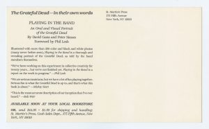 Grateful Dead Postcard 1985 Playing in the Band Book Sale Promotion