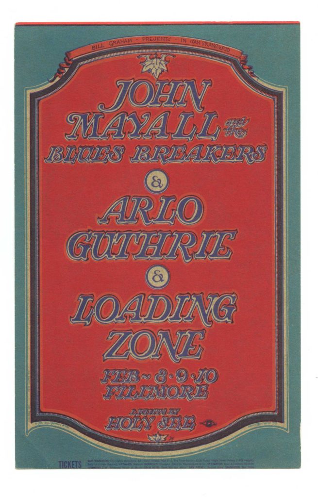 BG 106 Postcard John Mayall Arlo Guthrie Loading Zone 1968 Feb 8