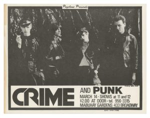 Crime Early American Punk Band Handbill 1977 March 14 Mabuhay Gardens