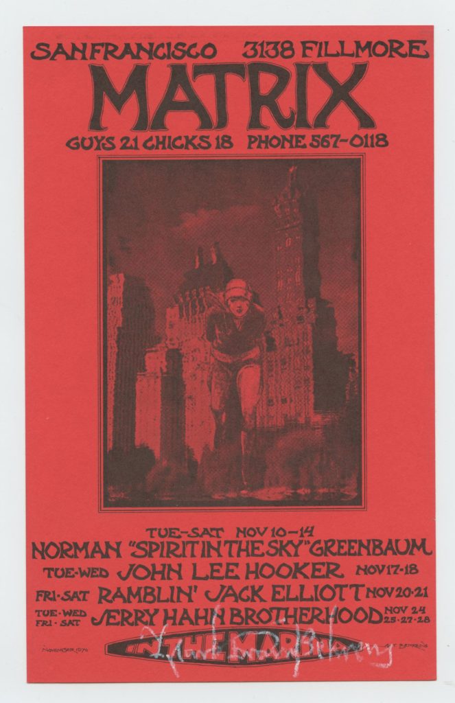 Matrix Handbill 1970 Norman Greenbaum John Lee Hooker Mark T Behrens signed
