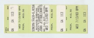 Joan Jett Ticket Vintage 1983 July 13 Sonoma Fairgrounds 