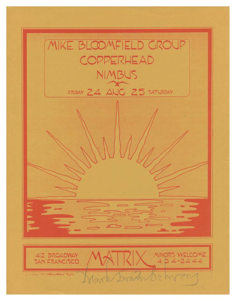 Matrix Handbill 1970 Mike Bloomfield Nimbus Copperhead Mark T Behrens signed