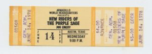 New Riders of the Purple Sage Ticket Vintage 1978 June 14 Armadillo World Headquarters Austin