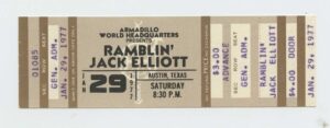 Ramblin' Jack Elliott Ticket Vintage 1977 January 29 Armadillo World Head Headquarters Austin