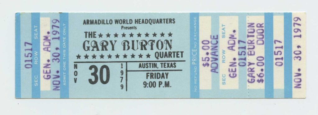 Gary Burton Ticket Vintage 1979 November 30 Armadillo World Headquarters