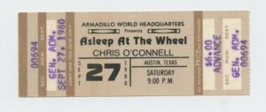 Asleep On The Wheel Chris O'Connell Ticket Vintage 1980 Sep 27 Austin Tx