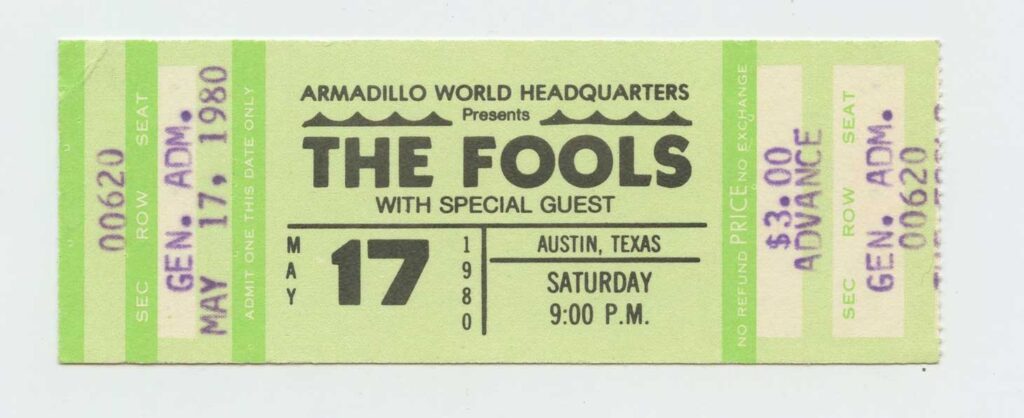 The Fools Ticket Vintage 1980 May 17 Armadillo World Headquarters
