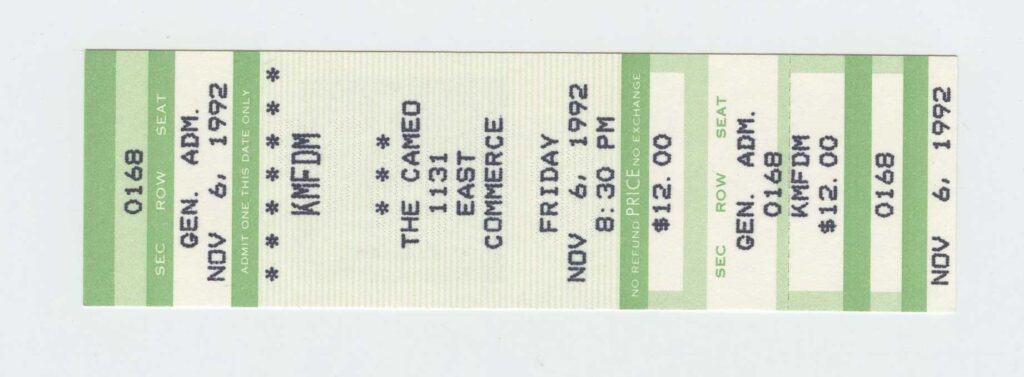 KMFDM Ticket Vintage Stub 1992 Nov 6 The Cameo San Antonio