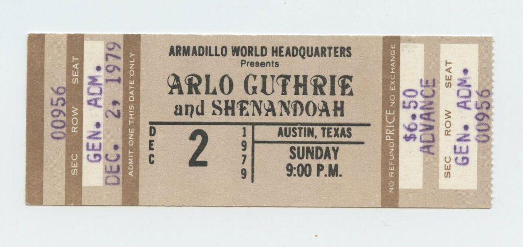 Arlo Guthrie Ticket Vintage 1979 Dec 2 Austin TX 