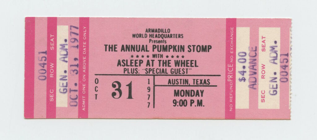Asleep at the Wheel Ticket Vintage 1977 Oct 31 Austin TX 